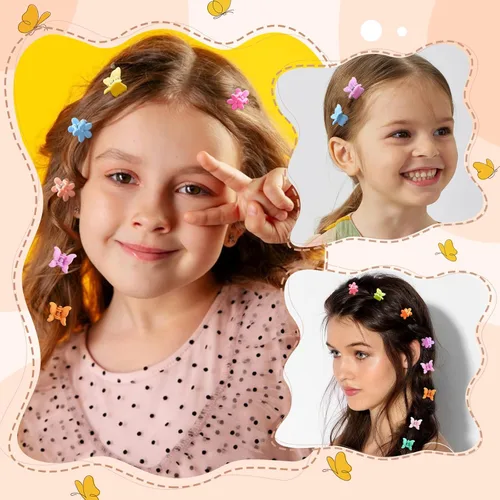 Miniatura 3 de CHANACO Juego de accesorios para el cabello de mariposa, 80 pinzas florales, mini pasadores y bonitos clips para niños pequeños para niñas y mujeres