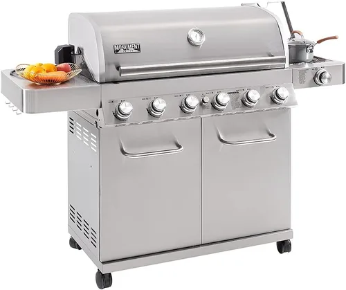 Miniatura 2 de Monument Grills 77352 Parrilla de gas propano estilo gabinete de acero inoxidable de 6 quemadores con caja de humo (2 artículos)