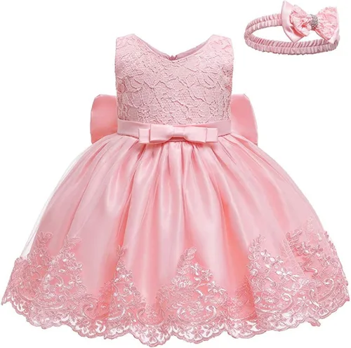 Miniatura 26 de Vestidos de encaje para concursos de niñas bebés de 0-2 años, vestido bordado para fiestas con diadema