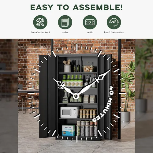 Miniatura 4 de Greenvelly Armario de almacenamiento de metal para garaje con puertas y estantes ajustables, gabinete de archivo de acero negro con cerradura de 72