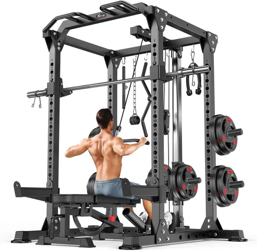 Miniatura 37 de Rack Multiusos para Sentadillas, Conjunto de Rack de Pesas Smith Machine con Sistema de Crossover de Cables, Racks de Potencia para Gimnasio en L04