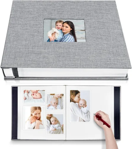 Miniatura 6 de HoneyTolly Álbum de fotos autoadhesivo para fotos de 4 x 6 imágenes, cubierta magnética de lino, 15 hojas/30 páginas en blanco para bodas Beige claro
