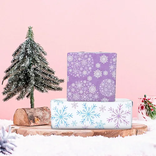 Miniatura 7 de 12 hojas de papel de regalo de Navidad de invierno, papel de regalo de copo de nieve azul morado para manualidades, embalaje de regalo, 19.7 x 27.6
