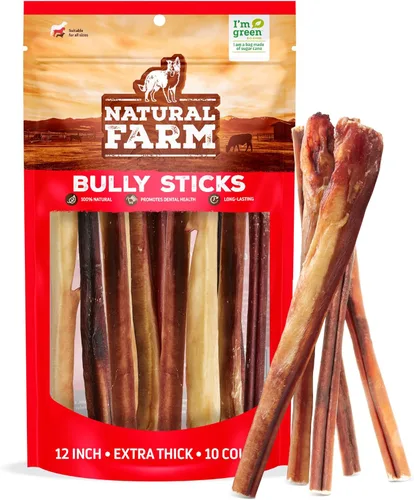 Miniatura 22 de Natural Farm Bully Sticks, sin olor, (6 pulgadas, 12 onzas), empaquetados por peso, masticables 100% de pene de toro, alimentados con pasto