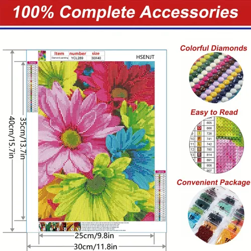 Miniatura 2 de Kits de Pintura de Diamantes 5D para Adultos Flores, Arte de Diamante DIY Colorido Daisy Taladro Redondo Completo, Pintura de Gerbera Daisy