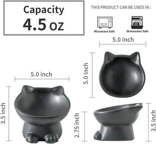 Miniatura 3 de Nihow Cuencos Elevados Inclinados para Gatos: Cuenco Elevado de Cerámica de 5 Pulgadas para Comida de Gato para Proteger la Columna Vertebral