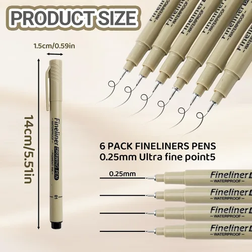 Miniatura 2 de Paquete de 6 bolígrafos de escritura de punta extrafina – Bolígrafo ultrafino de 0.010 in – Delineador fino de punta micro línea – Marcadores
