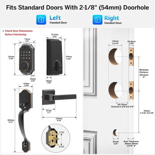 Miniatura 6 de LOCK&SOLVER Cerradura de puerta con teclado con asa, cerraduras inteligentes para puerta delantera, cerradura de entrada sin llave, cerradura