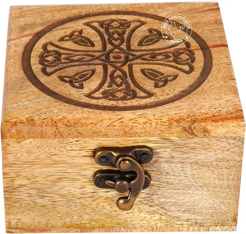Miniatura 9 de Urna de madera antigua hecha a mano con grabado del árbol de la vida tallada a mano para mujeres y hombres, joyas Acentos de decoración del hogar