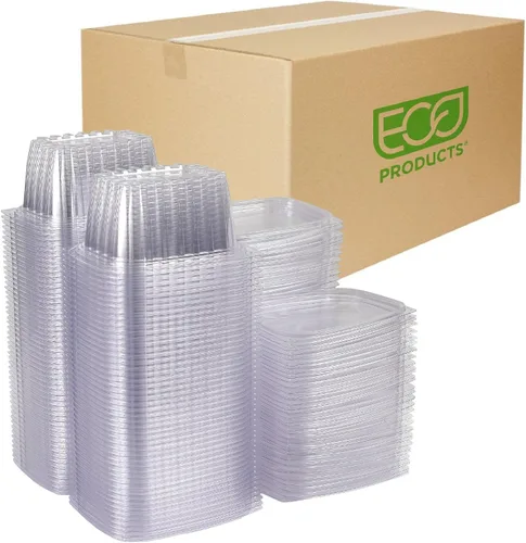 Miniatura 14 de ECO PRODUCTS Contenedores de delicatessen compostables de 8oz transparentes rectangulares con tapas, paquete de 100, para preparación de comidas