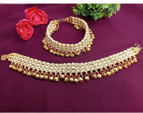 Miniatura 2 de Efulgenz Indian Bollywood Faux Kundan Pearl Wedding Bridal Anklet Pair Bracelet Payal Foot Jewelry