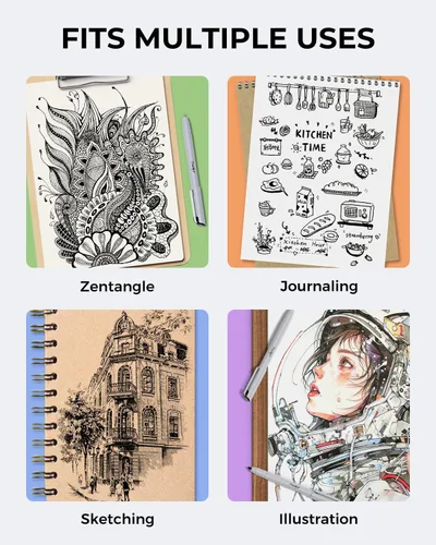 Miniatura 5 de JusArt - Bolígrafos fineliner, 6 unidades, 0.010 in, punta ultrafina, 01, sin corrimiento, bolígrafos de tinta negra impermeables para artistas