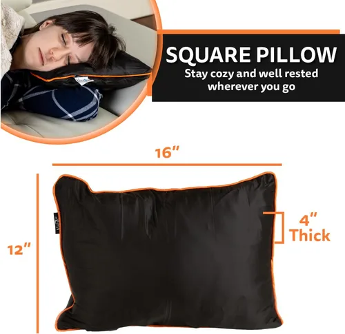 Miniatura 4 de NAPRO Almohada de viaje y manta de campamento, 3 en 1 de nailon Ripstop Infinity y fundas de almohada de viaje cuadradas con 82 x 54 pulgadas