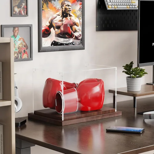 Miniatura 7 de Caja de exhibición para guantes de boxeo VGMiu con base de madera, caja de exhibición de acrílico transparente para guantes de boxeo, guantes