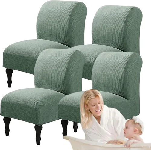Miniatura 48 de Fundas elásticas para silla sin brazos, extraíbles y lavables, de elastano jacquard sin reposabrazos, protector de muebles para sala de estar, Verde