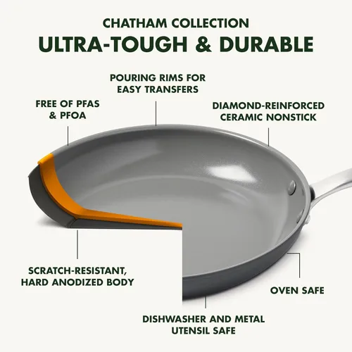 Miniatura 4 de GreenPan Chatham - Juego de sartenes antiadherentes de cerámica saludable anodizada dura de 8" y 10", sartén para omelet y huevos, sin PFAS, apto