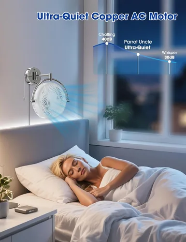 Miniatura 8 de Ventiladores de pared con cadena de tracción, ventiladores de pared de 10 pulgadas, ventilador oscilante silencioso para montaje en pared, brazo