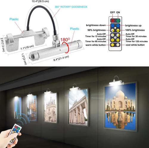 Miniatura 4 de BIGMONAT Luz de imagen recargable por USB, luz LED inalámbrica con control remoto, luz de pintura giratoria, cabezal de 3 modos de iluminación