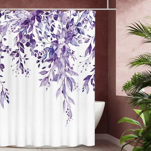 Miniatura 54 de Tititex Spun Sugar - Juego de cortinas de ducha de eucalipto azul claro, hojas de acuarela brillantes en la parte superior, decoración floral