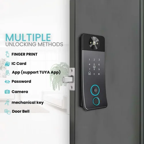Miniatura 4 de Cerradura electrónica de puerta con leva y timbre, cerrojo de entrada sin llave con video portero, desbloqueo