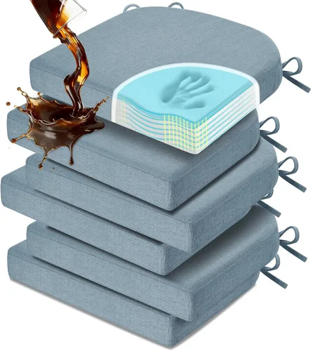 Miniatura 19 de downluxe Cojines para sillas de comedor, almohadillas de lino de espuma viscoelástica para sillas de cocina con lazos, cubierta impermeable, Beige