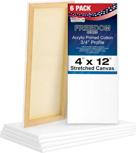 U.S. Art Supply 6-Pack de lienzos entelados de 4 x 12 pulgadas para pintar, 12 onzas, triple imprimado, calidad profesional para artistas, blanco,