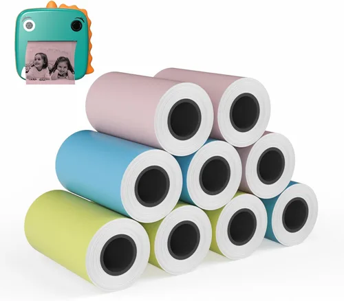 MFLABEL Recambio de papel para cámara instantánea para niños, 9 rollos (2.2 x 1.1 pulgadas), papel fotográfico térmico a color para niños, 3 azul/3