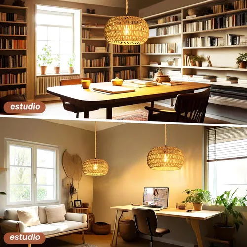 Miniatura 5 de Lámparas colgantes con cable enchufable, lámpara colgante de ratán, luz de techo boho, accesorios de iluminación colgante de granja, lámpara