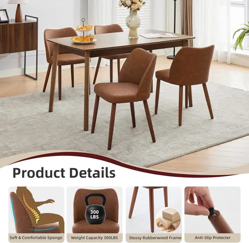 Miniatura 3 de GarveeHome Juego de 4 sillas de comedor de cuero tapizadas de poliuretano con patas de madera, respaldo de ala, sillas de cocina de madera