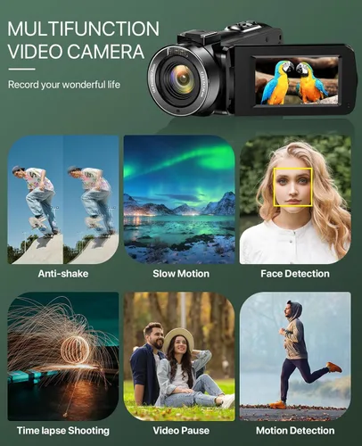 Miniatura 14 de Videocámara 4K 64MP para vlogging, cámara para YouTube, pantalla táctil de 3.0", zoom digital de 18 aumentos, visión nocturna IR con micrófono