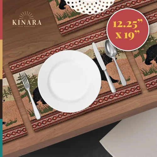Miniatura 5 de Kinara Juego de manteles individuales Black Bear - Diseño nativo americano del suroeste - Patrón hermoso y único - Tejido fino cuatro manteles