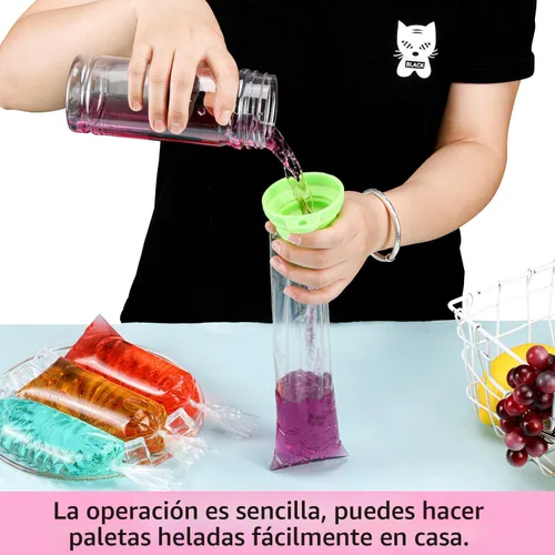 Miniatura 3 de Boao 240 bolsas de helado desechables para helados, moldes de plástico para congelar caramelos, bolsas para bolis de hielo con embudo de silicona