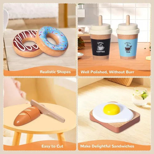 Miniatura 3 de Juguetes de Comida de Conjunto de Juego de Panadería de Madera, Conjunto de Horneado de Comida de Juego de Simulación para Niños, Accesorios