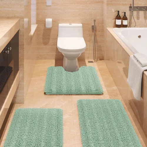 Miniatura 56 de ACCUMTEK - Juego de alfombras de baño a rayas beige de 3 piezas, ultrasuaves, antideslizantes de chenilla, alfombras de baño mullidas y absorbentes