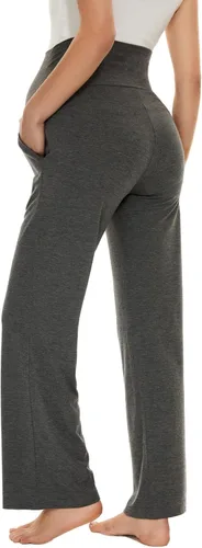 Miniatura 5 de Ecavus Pantalones de maternidad anchos y rectos para mujer, versátiles, cómodos, palazzo, elásticos, con bolsillos