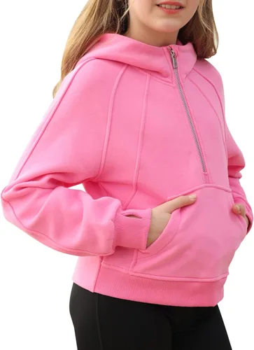 Miniatura 3 de Doshoop Sudaderas con capucha recortadas con cuello de media cremallera para niñas