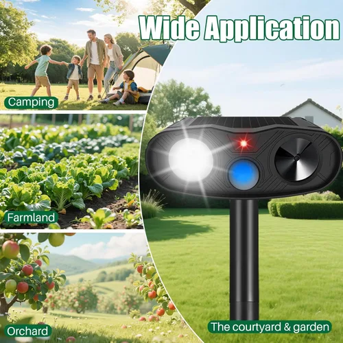 Miniatura 7 de Paquete de 4 repelentes solares ultrasónicos de gatos para exteriores, repelente solar de animales, detección de movimiento, repelente de gatos