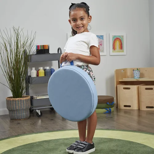 Miniatura 9 de Factory Direct Partners SoftScape - Cojines redondos de suelo para aula de 15 pulgadas con asas; asiento flexible para guardería, preescolar, sala