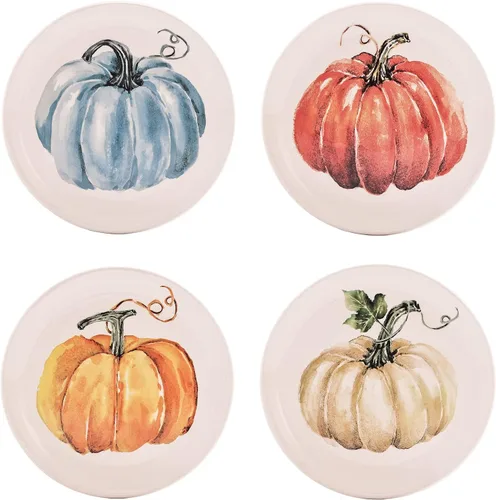 Bico - Juego de 4 platos para ensalada de calabaza, platos de postre de cerámica de 8.75 pulgadas para ensalada, aperitivo, guarniciones, aptos para