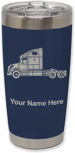 Miniatura 22 de LaserGram Taza aislada al vacío de 20 onzas, cabina de camión, grabado personalizado incluido (negro)
