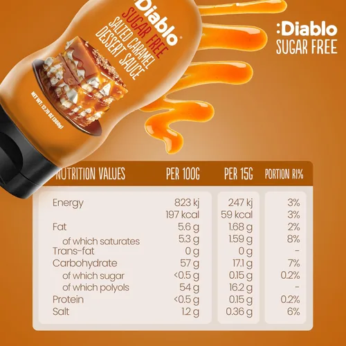 Miniatura 2 de Diablo Salsa de postre de caramelo salado sin azúcar, edulcorante líquido sin gluten, cobertura para brownies, panqueques, gofres, helados, batidos