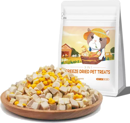 Golosinas liofilizadas para gatos y perros, 8 onzas, pollo+pato+yema de huevo, aperitivos de carne 3 en 1, alto contenido de proteínas, tamaño de