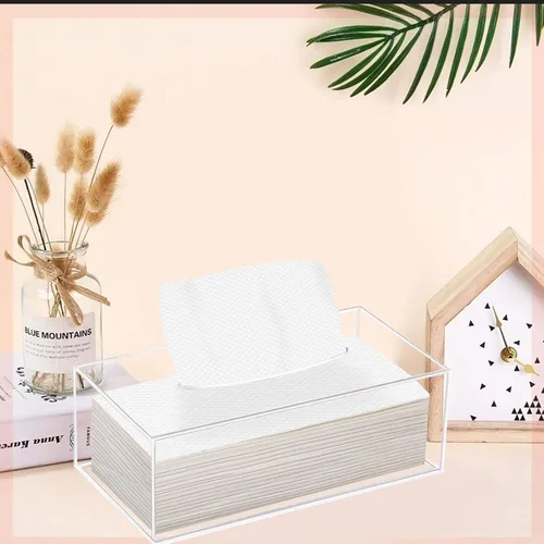 Miniatura 6 de Soporte de cubierta de caja de pañuelos de acrílico transparente para escritorio de encimera de tocador de baño