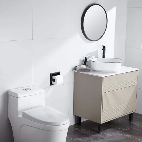 Miniatura 3 de Soporte de papel higiénico empotrado, soporte de pared de metal negro para rollo de papel higiénico para baño, diseño duradero y resistente que