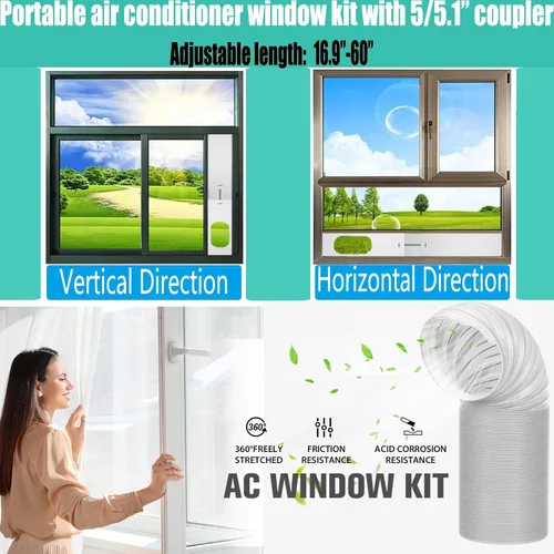 Miniatura 3 de Kit de ventilación de aire acondicionado portátil con manguera de escape de 5.1 pulgadas de diámetro, manguera de escape ajustable de 59 pulgadas