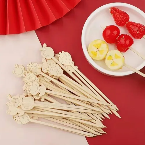 Miniatura 2 de Pinchos de bambú natural de dibujos animados para aperitivos de alimentos de 3.5 4.7 pulgadas, palillos de madera para cóctel, bocadillos de frutas