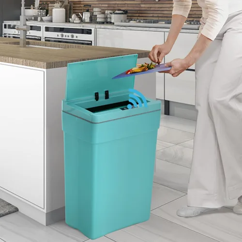 Miniatura 9 de Bote de basura automático de 13 galones con tapa de detección de movimiento, cubo de basura rectangular de alta capacidad sin contacto con tapa