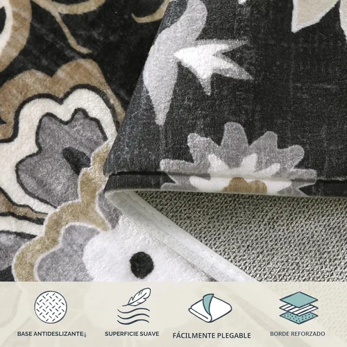 Miniatura 5 de Lahome - Tapete floral con estampado de cachemira, lavable, antideslizante, pequeño, anti-manchas, suave, para baño, entrada, dormitorio, Negro