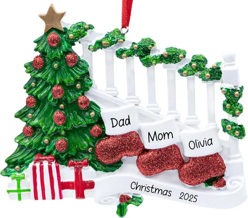 Miniatura 8 de Adorno de Navidad personalizado para familia de 6 miembros 2026 Manoplas con velas con purpurina en la decoración del árbol de Navidad del manto
