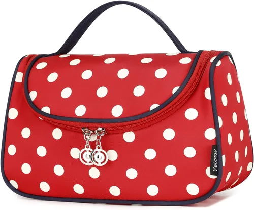 Yeiotsy - Bolsa para cosméticos, neceser, para viaje, a lunares / Estuche de maquillaje para mujer Clásico rojo